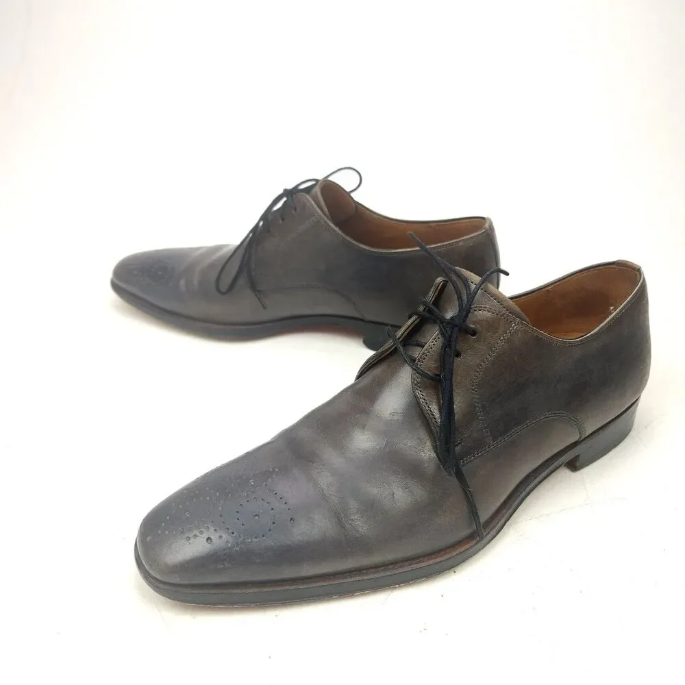 Magnanni Men's Dark Grey Gerardo Leather Brogue Medallion Oxford Shoes Size 7 M
